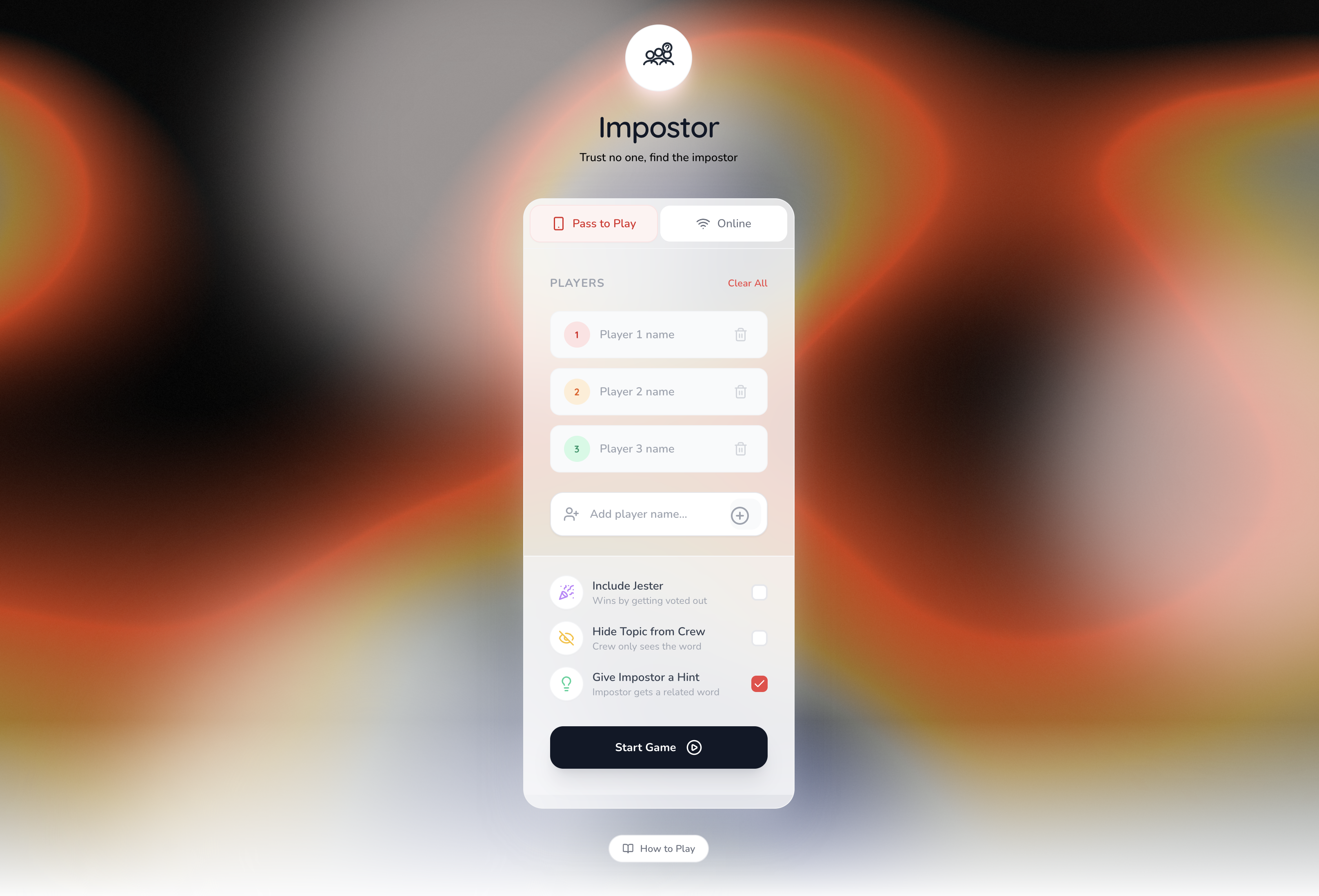 Impostor Hunt home page