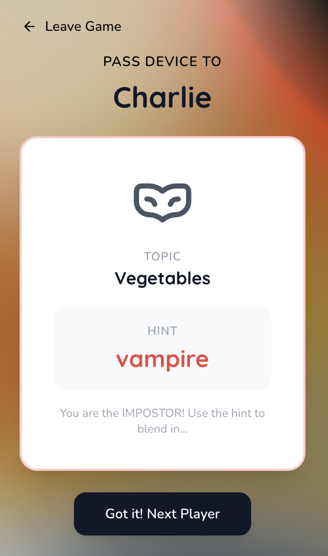 Imposter role screen